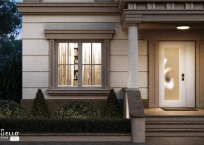 porta blindata da esterno a risparmio energetico bianca con parte vetrata corona serramenti