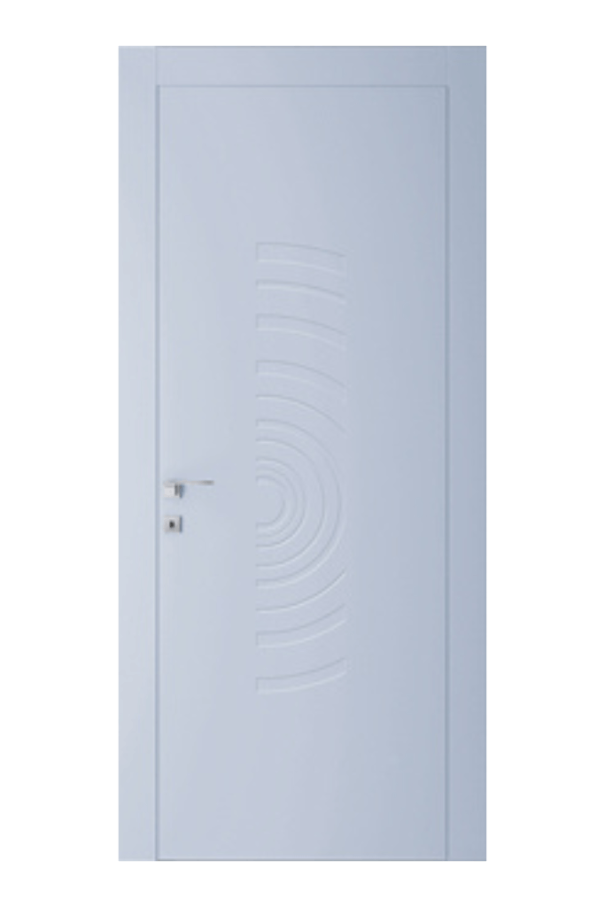 porta da interni moderna laccata liscia colore azzurro con incisioni corona serramenti 1925 torino