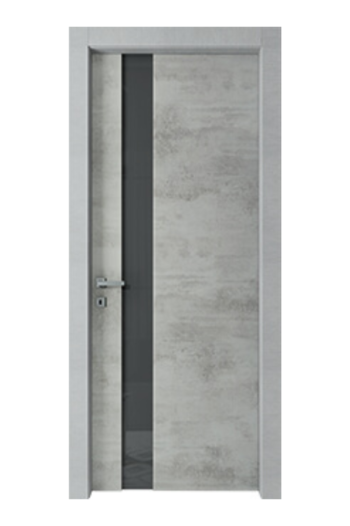 porta d'interni moderna in laminato grigio con banda verticale nera corona serramenti 1925 torino 10.08.14