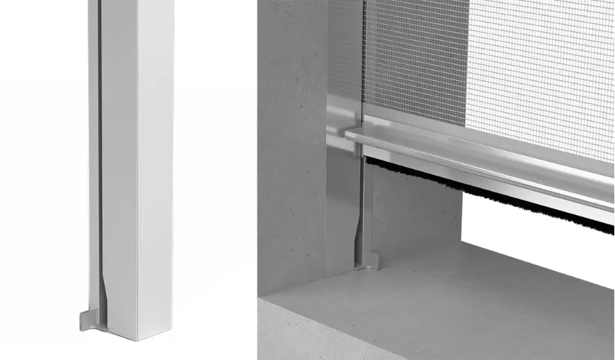 zanzariera moderna a incasso modello 50 vert distanziatore e frontale by primed