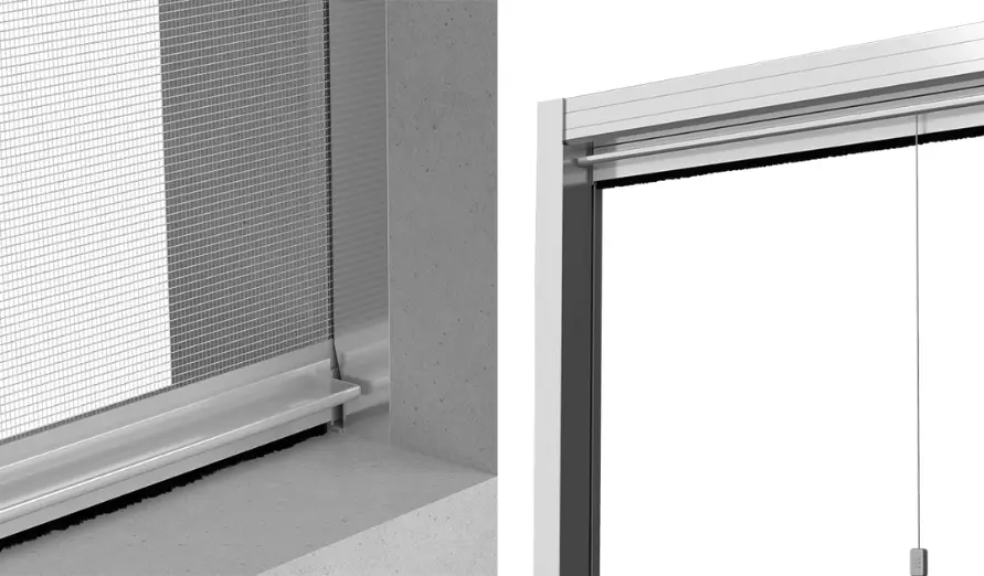 zanzariera moderna da incasso modello 50 vert dettaglio maniglia by primed